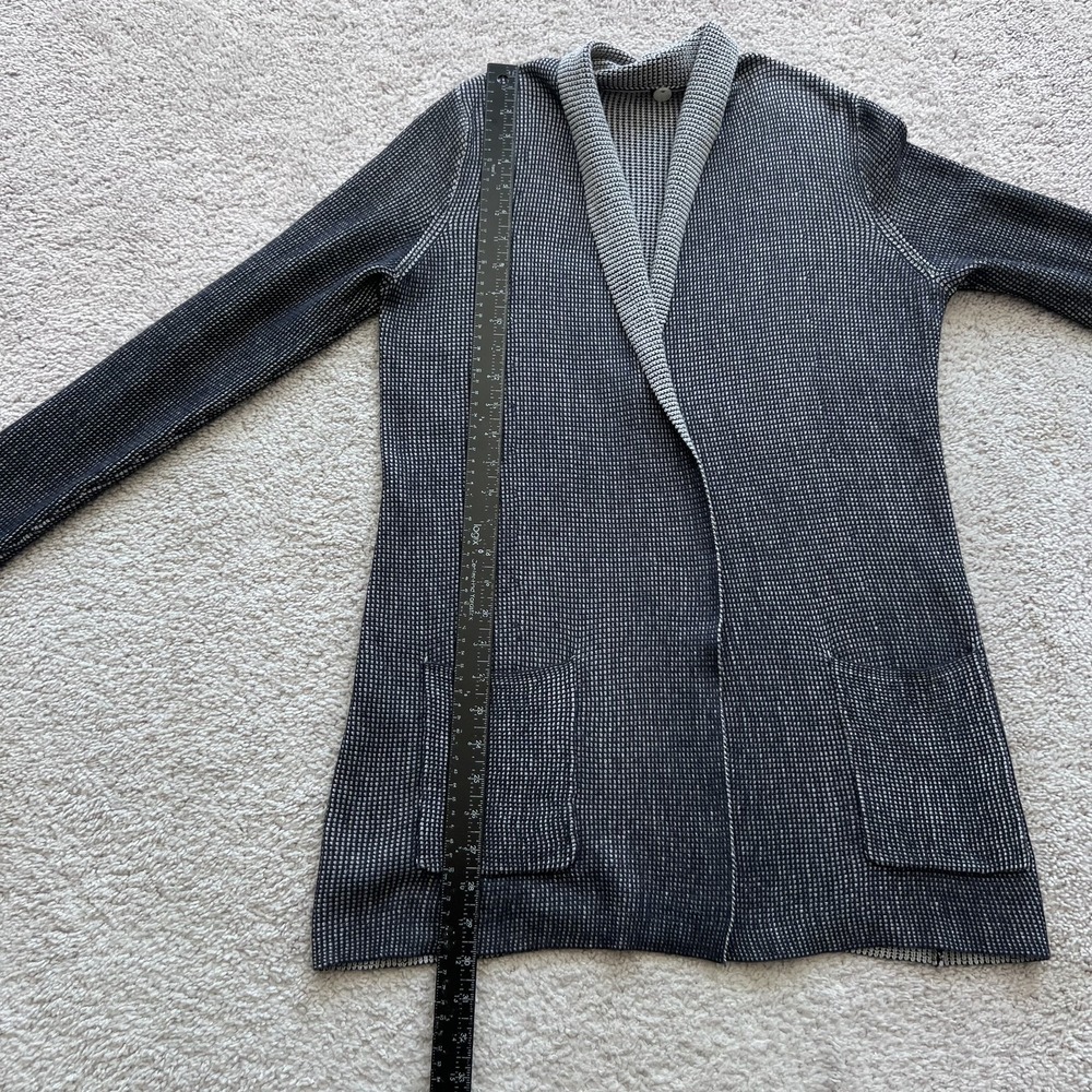 Margaret O'Leary Two Tone Open Front Cardigan Sweater Womens M Blue Pockets - Picture 11 of 14